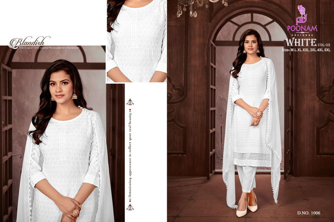 White Vol 2 By Poonam White Rayon Kurti With Bottom Dupatta Wholesale Online
